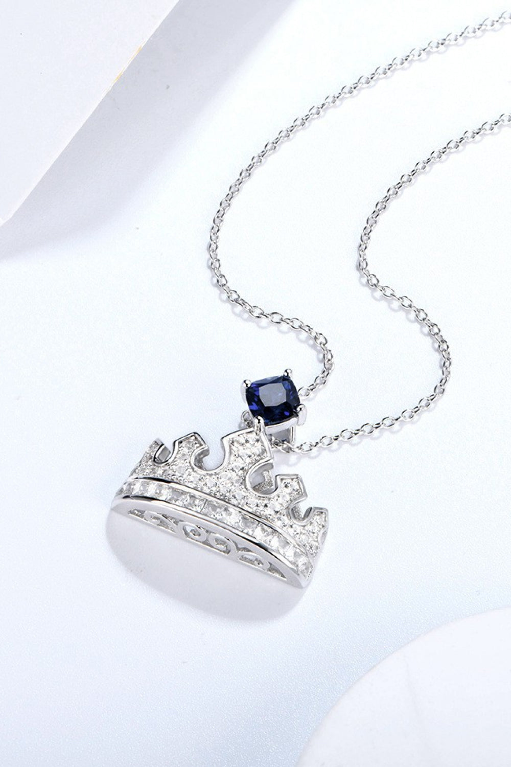 Zircon Lab-Grown Sapphire Crown Shape Pendant Necklace Necklace Luxurious Weddings