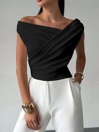 Asymmetrical Ruched Short Sleeve Top Luxurious Weddings
