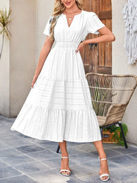 Tiered Notched Short Sleeve Dress summer dress Luxurious Weddings