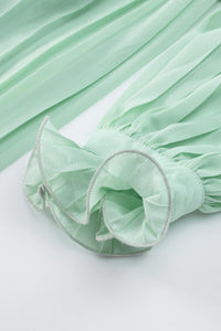 Green Pleated Ruffled Tie Waist Buttons V Neck Romper Bottoms/Jumpsuits & Rompers Luxurious Weddings