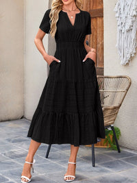 Tiered Notched Short Sleeve Dress summer dress Luxurious Weddings