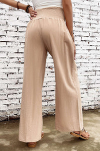 Khaki Smocked Wide Waistband High Waist Wide Leg Pants Bottoms/Pants & Culotte Luxurious Weddings