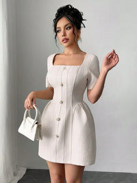 Square Neck Short Sleeve Mini Dress Dresses/Mini Dresses Luxurious Weddings