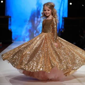 Girls' Little Princess Dress With Gold Sequins And Fluffy Yarn Luxurious Weddings