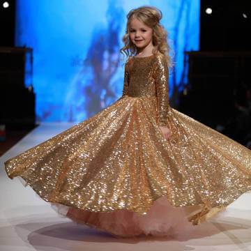 Girls' Little Princess Dress With Gold Sequins And Fluffy Yarn girls dress Luxurious Weddings
