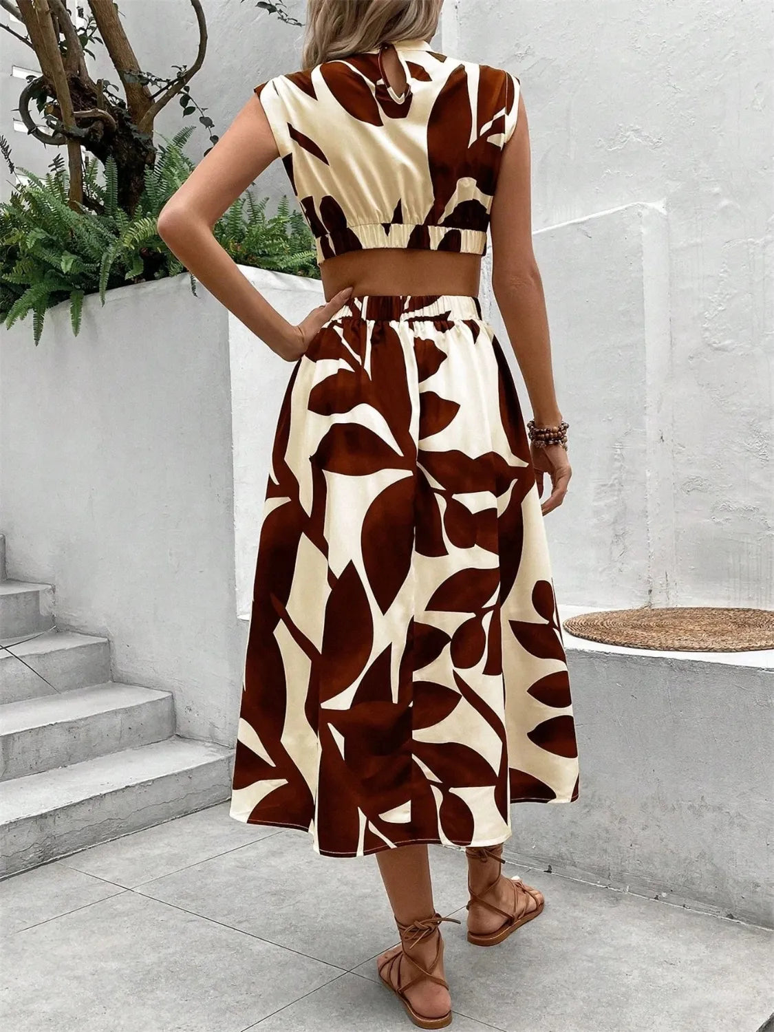 Cutout Printed Cap Sleeve Midi Dress Summer Dress Luxurious Weddings