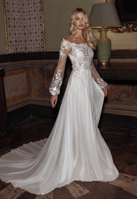 Misty Morning Boho Chiffon Gown Wedding Dress Luxurious Weddings