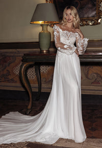 Misty Morning Boho Chiffon Gown Wedding Dress Luxurious Weddings