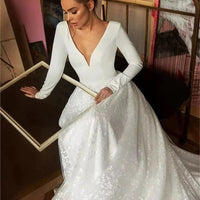 Long Sleeve V-Neck A-Line Bridal Gown