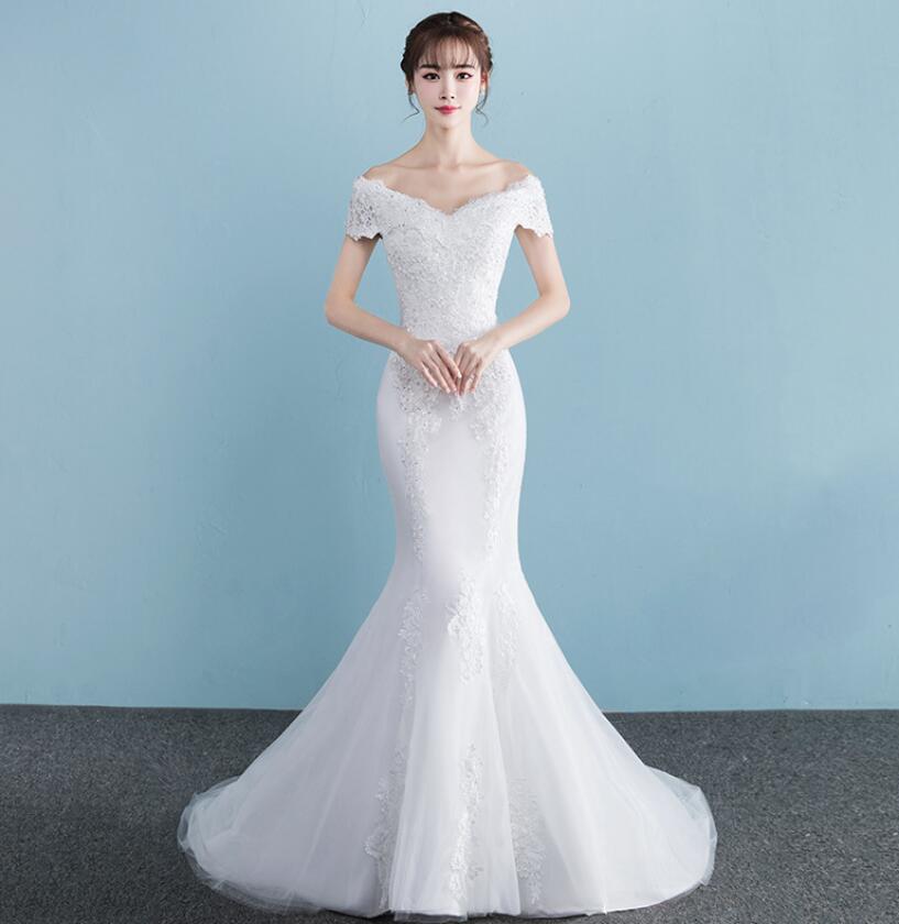 One-shoulder Wedding Dress Bride Married Slim Slimming Waist Fishtail Wedding Dress Fishtail Wedding Dress