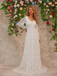 Lace V-Neck Floor length Dress wedding dress Luxurious Weddings