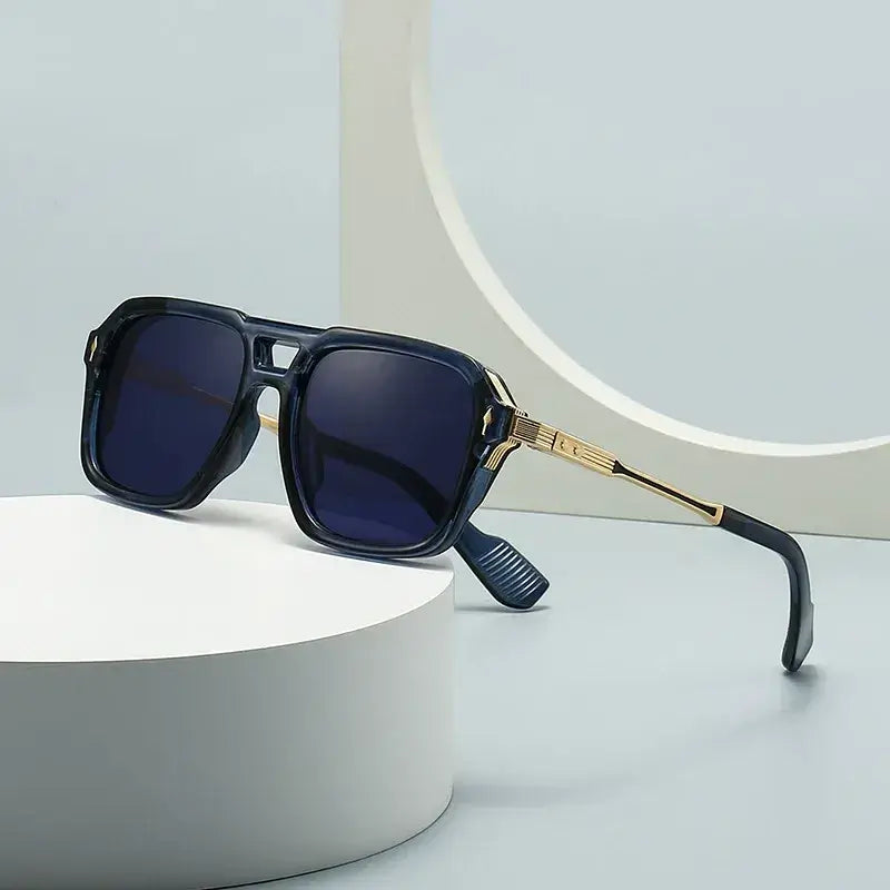 Men's UV protection square sunglasses with metal-plastic hybrid frame, ideal for luxurious weddings and formal events.