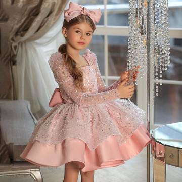 Girls' Sequined Princess Dress Bow Knot girls dress Luxurious Weddings