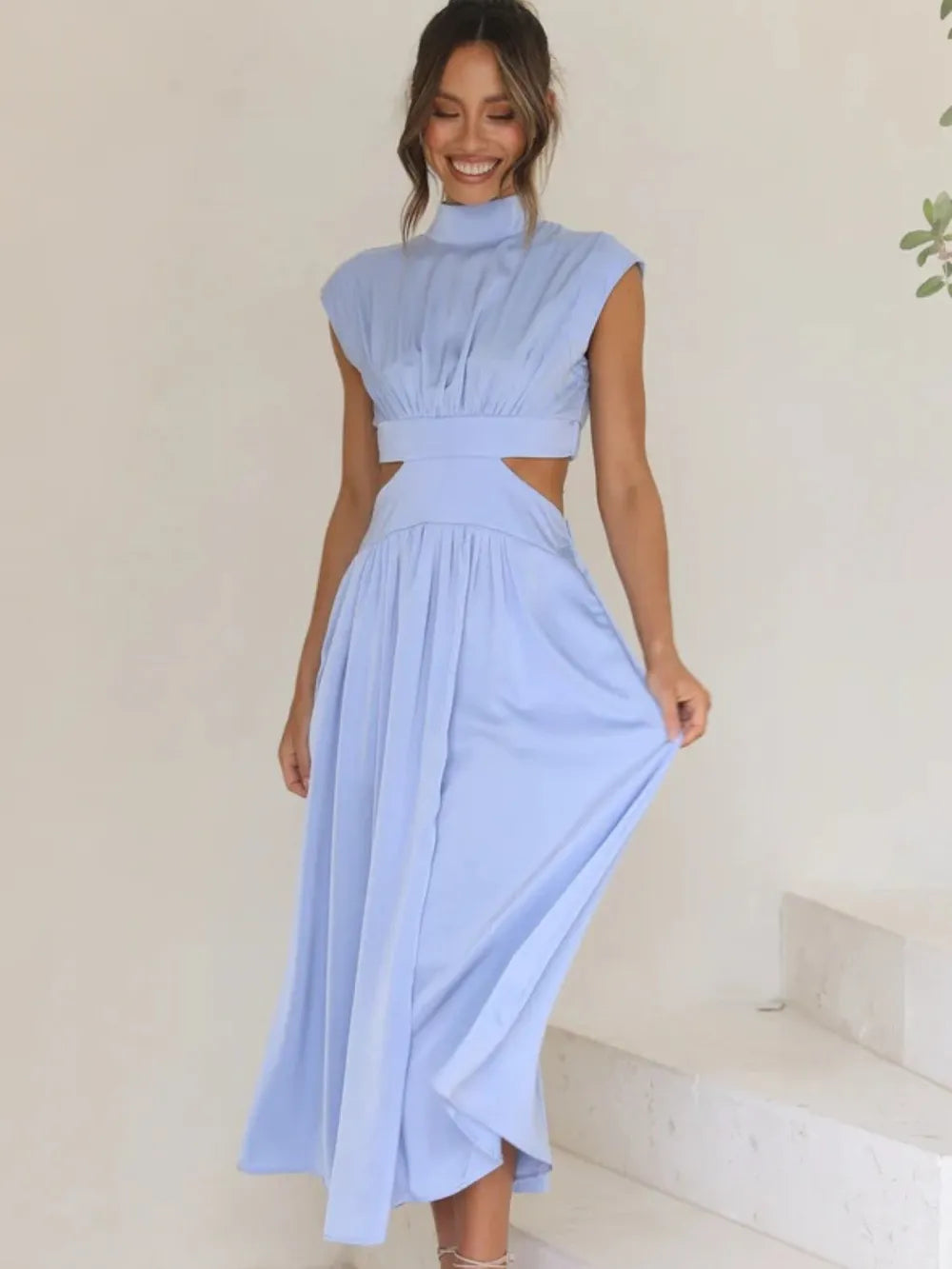 Cutout Mock Neck Sleeveless Ruched Dress Sleeveless dress Luxurious Weddings