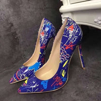 Women’s graffiti high heel pumps in vibrant colors, perfect for formal wear & accessories in NZ.
