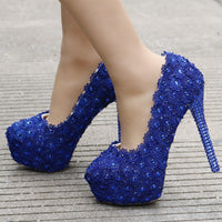 Lace Wedding Shoes Rhinestone Blue Lace Shoes rhinestone heels