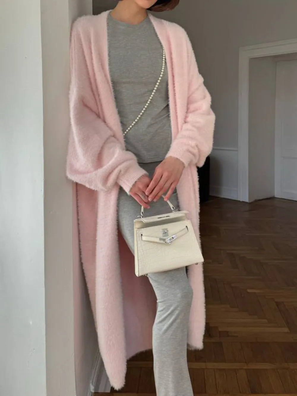 Fuzzy Open Front Solid Color Cardigan Cardigans Luxurious Weddings