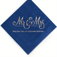 a blue napkin with the words mr and mrs on it