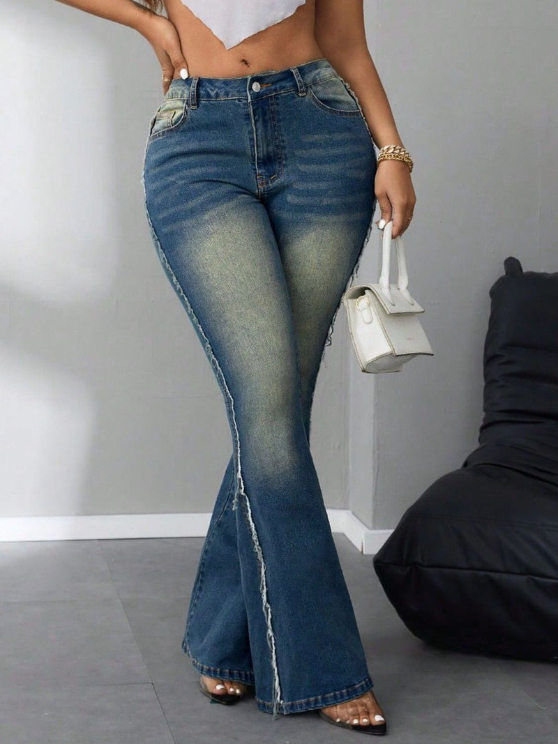 Side Raw Hem Flare Jeans Jeans Luxurious Weddings