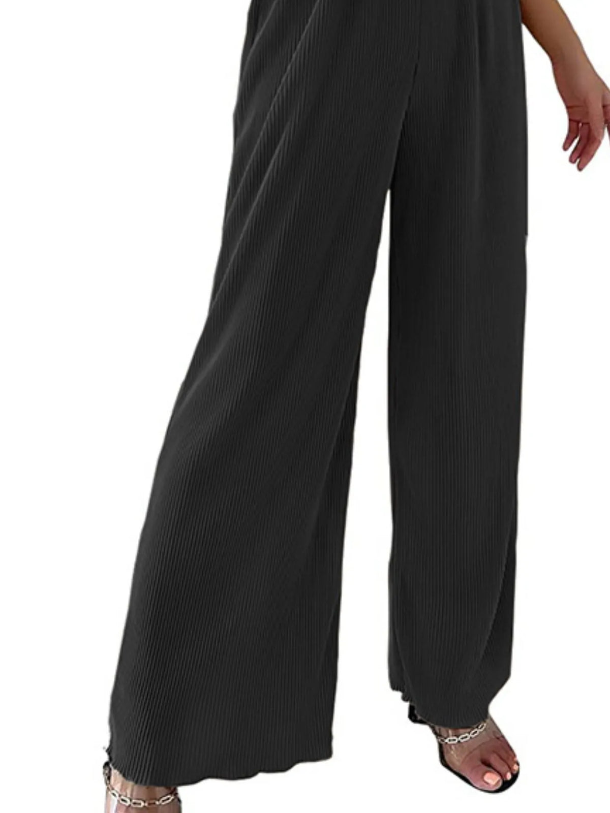 Full Size Elastic Waist Wide Leg Pants Plus Size Pants Luxurious Weddings