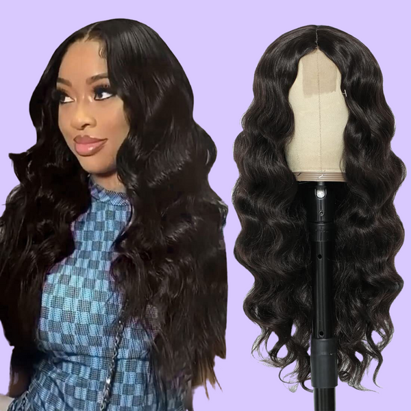 a wig with long wavy hair on a mannequin head