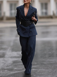 Elegant Striped Blazer & High Waist Pants Set Luxurious Weddings