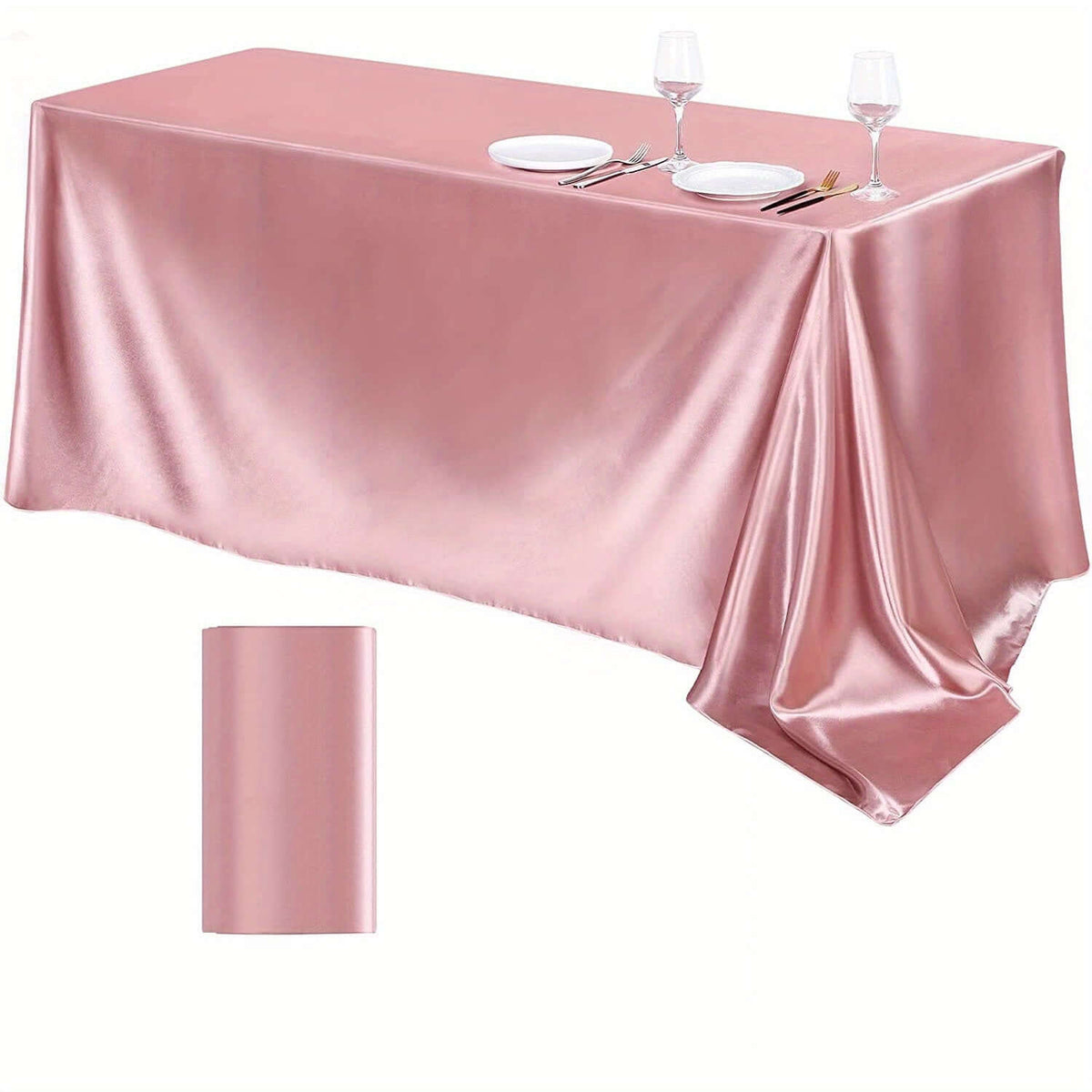 Elegant Golden Satin Tablecloth Overlay - 102 x 58\" Tablecloth Luxurious Weddings