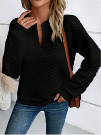 Notched Long Sleeve Sweatshirt sweatshirt Luxurious Weddings