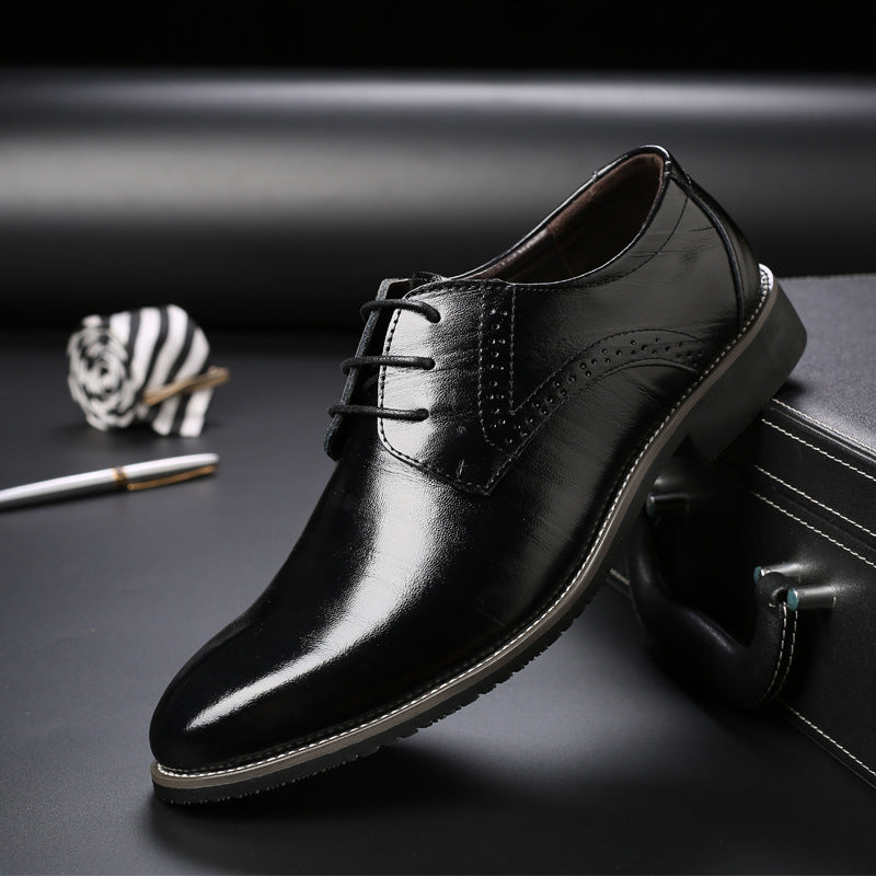 Formal plus size men's black lace up leather shoes, perfect for luxurious weddings and stylish daily use.