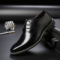 Formal plus size men's black lace up leather shoes, perfect for luxurious weddings and stylish daily use.