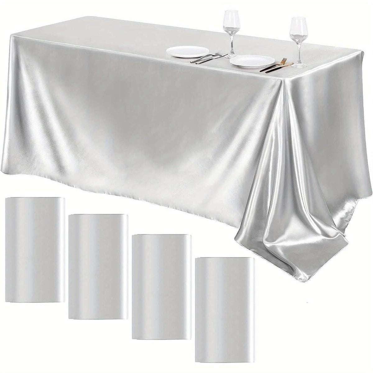 Elegant Golden Satin Tablecloth Overlay - 102 x 58\" Tablecloth Luxurious Weddings