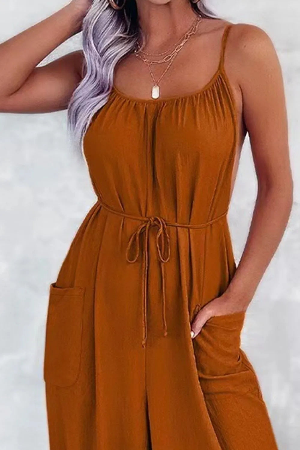 Casual Spaghetti Strap Wide Leg Jumpsuit with Pockets Jumpsuits Luxurious Weddings