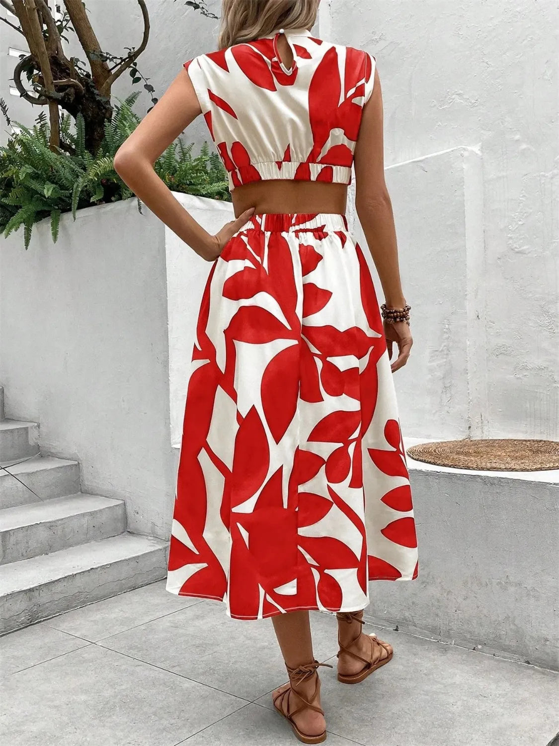 Cutout Printed Cap Sleeve Midi Dress Summer Dress Luxurious Weddings