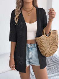 Openwork Open Front Half Sleeve Cardigan Cardigans Luxurious Weddings