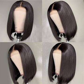 four pictures of a wig with long hair