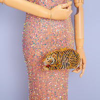 Tiger Crystal Evening Clutch Bag adorned with sequins, perfect for luxurious weddings and stylish occasions.