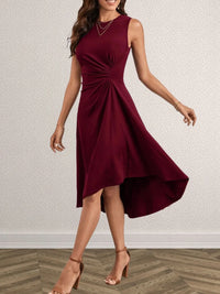 Ruched Round Neck Sleeveless Dress Midi dresses Luxurious Weddings