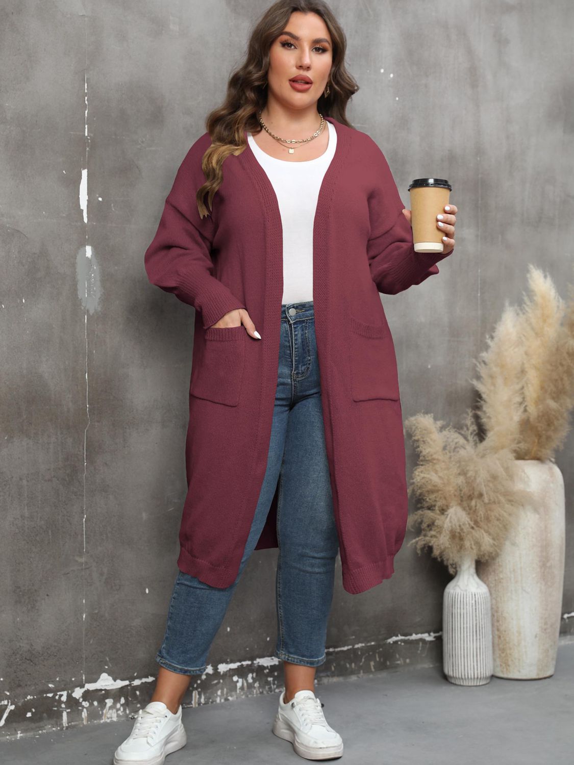 Plus Size Long Sleeve Pocketed Cardigan Plus size Luxurious Weddings