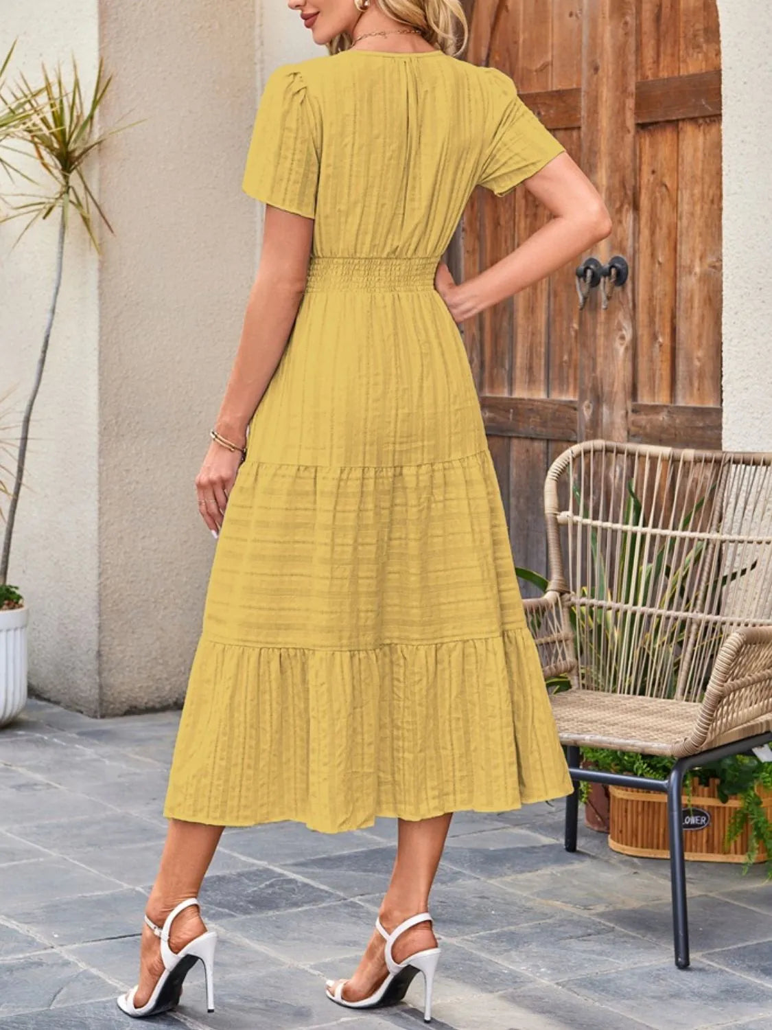 Tiered Notched Short Sleeve Dress summer dress Luxurious Weddings