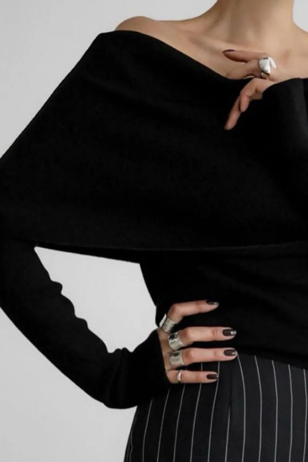 Off-Shoulder Long Sleeve Knit Top Sweater Luxurious Weddings