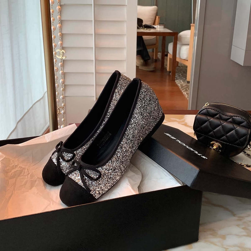 Bow Contrast Sequin Round Toe Slip-Ons flat shoes Luxurious Weddings