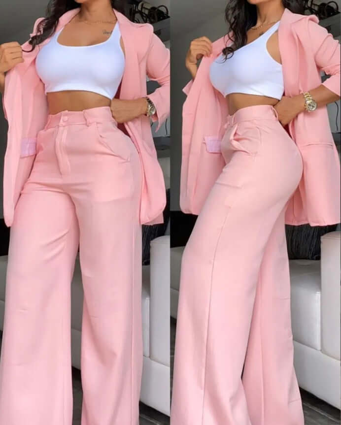 Pure Color Split Sleeve Lapel Suit Straight-leg Pants Suit Women women's set Luxurious Weddings