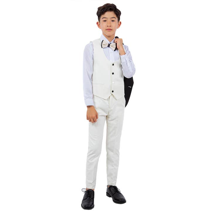 Ivory Stacy Adams Boys Tuxedo, Slim-Fit 5pc w/ Tuxedo Shirt Suit Luxurious Weddings