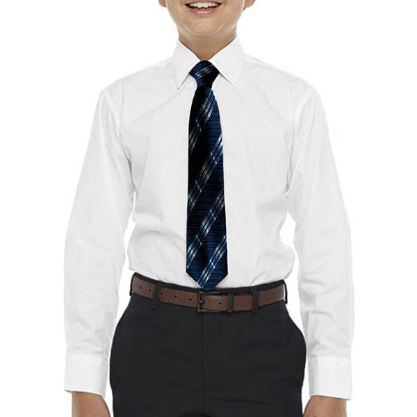 White Boys Dress Shirt, Blue Patterned Tie