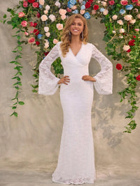 Lace Surplice Flare Sleeve Maxi Dress wedding dress Luxurious Weddings