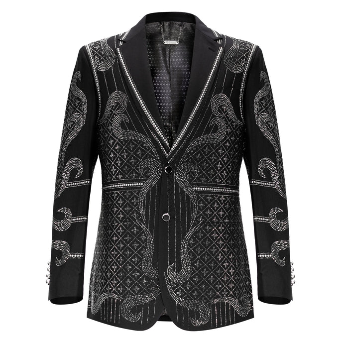 BAROCCO Men's Duke Rhinestone Design Blazer | Black/Silver Men's Blazer Luxurious Weddings