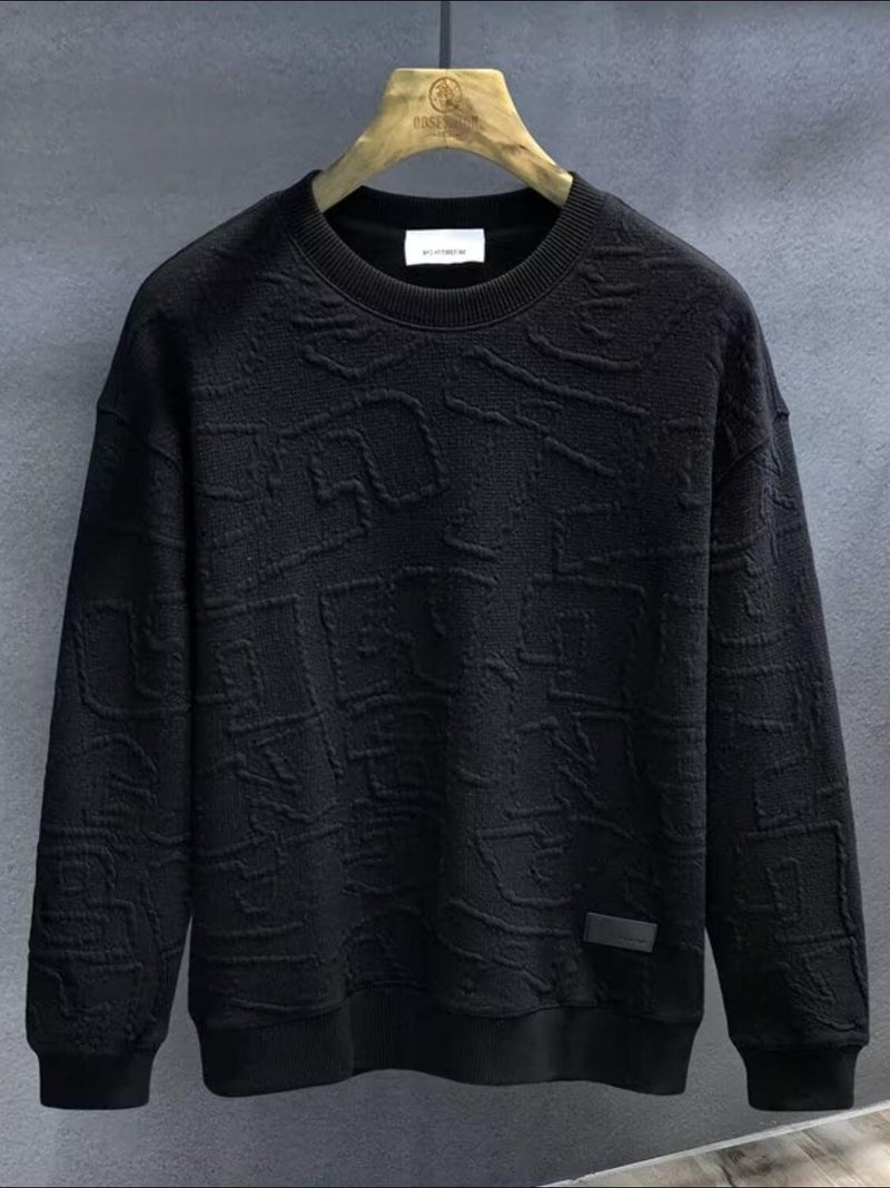 Men's Plus Size Textured Round Neck Long Sleeve Sweatshirt Sweatshirts Luxurious Weddings