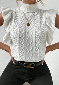 Cable-Knit Turtleneck Cap Sleeve Sweater Sweater Luxurious Weddings