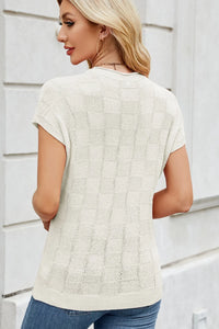 Checkered Round Neck Short Sleeve Knit Top Sweater Luxurious Weddings