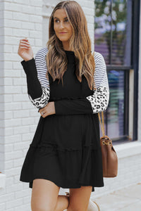 Black Striped leopard Long Sleeve Mini Dress Dresses/Mini Dresses Luxurious Weddings